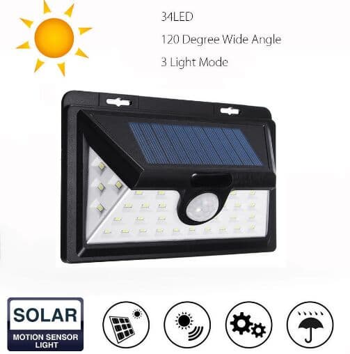 34 Led 120 Degree Wide Angle 3 Light Mode Pir Sensor Solar Garden Wall Light